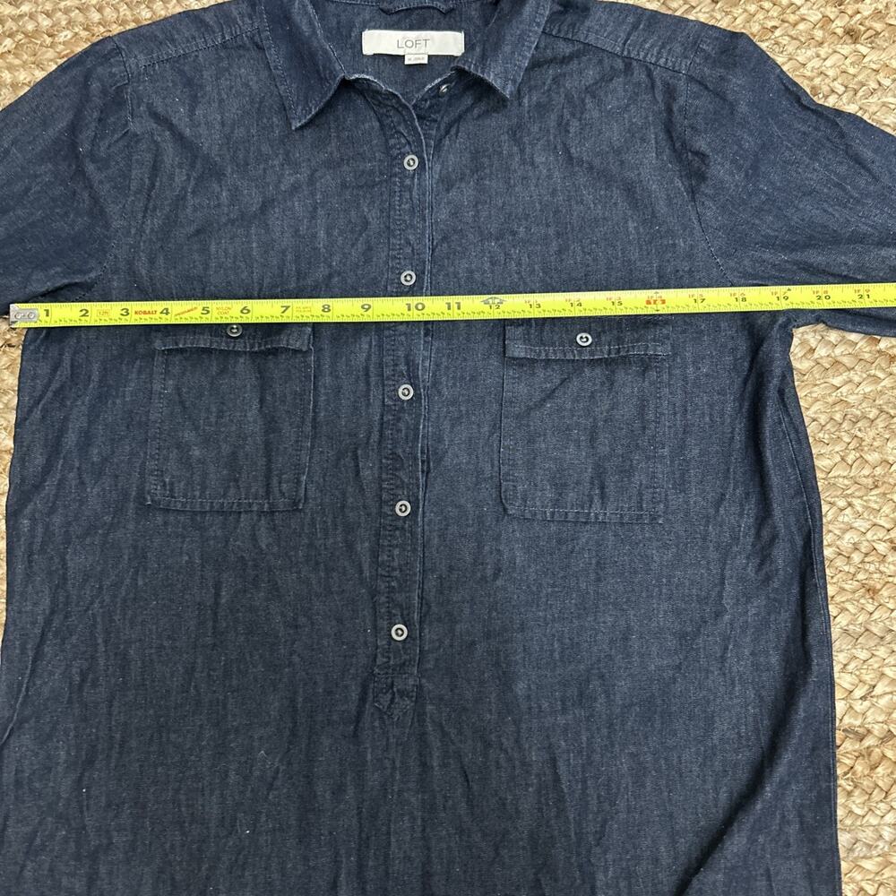 LOFT Cotton Silk Denim Shirt Dress Belted Utility Midi Casual Luxe Capsule Sz M - Picture 5 of 7